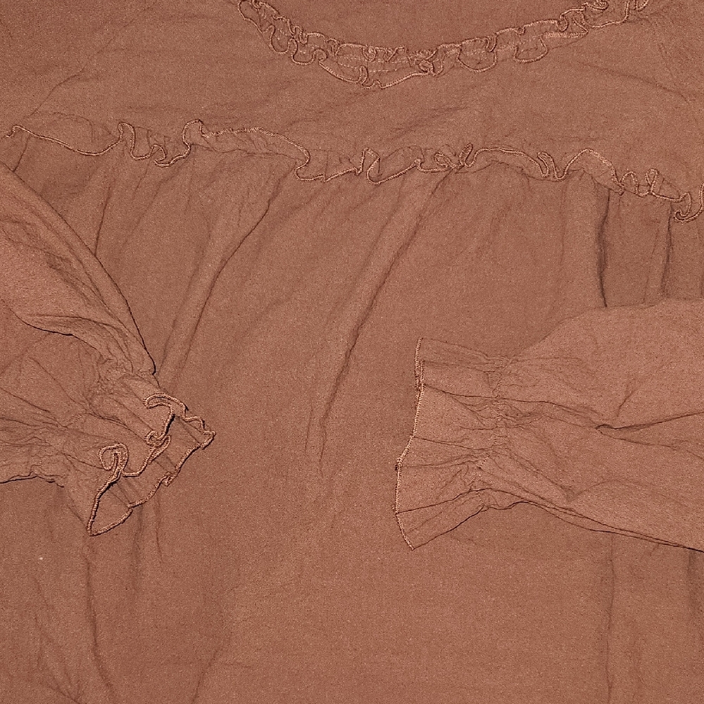 Brown Ruffled Long Sleeve Top